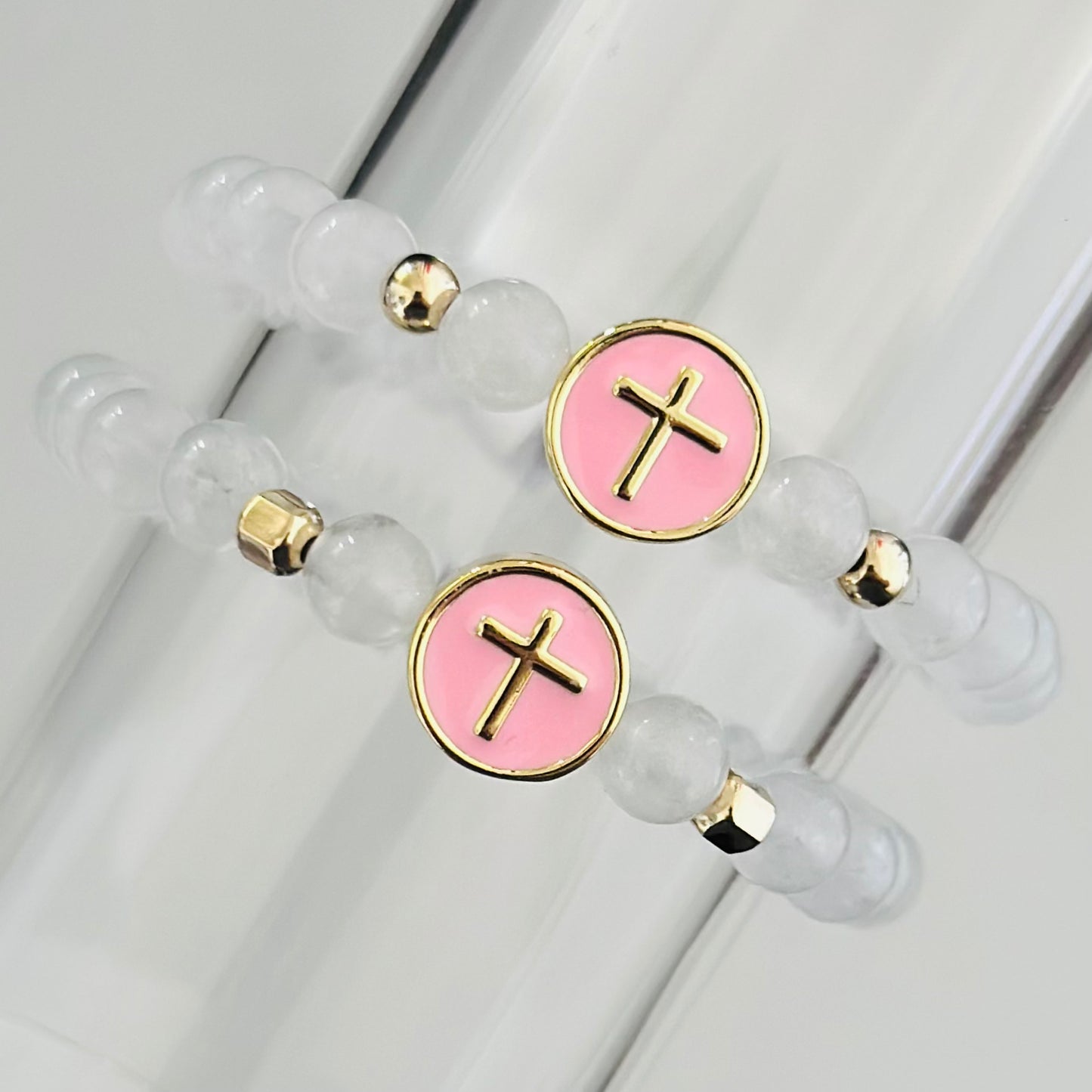 'Peaceful Pink' Cross Bracelet