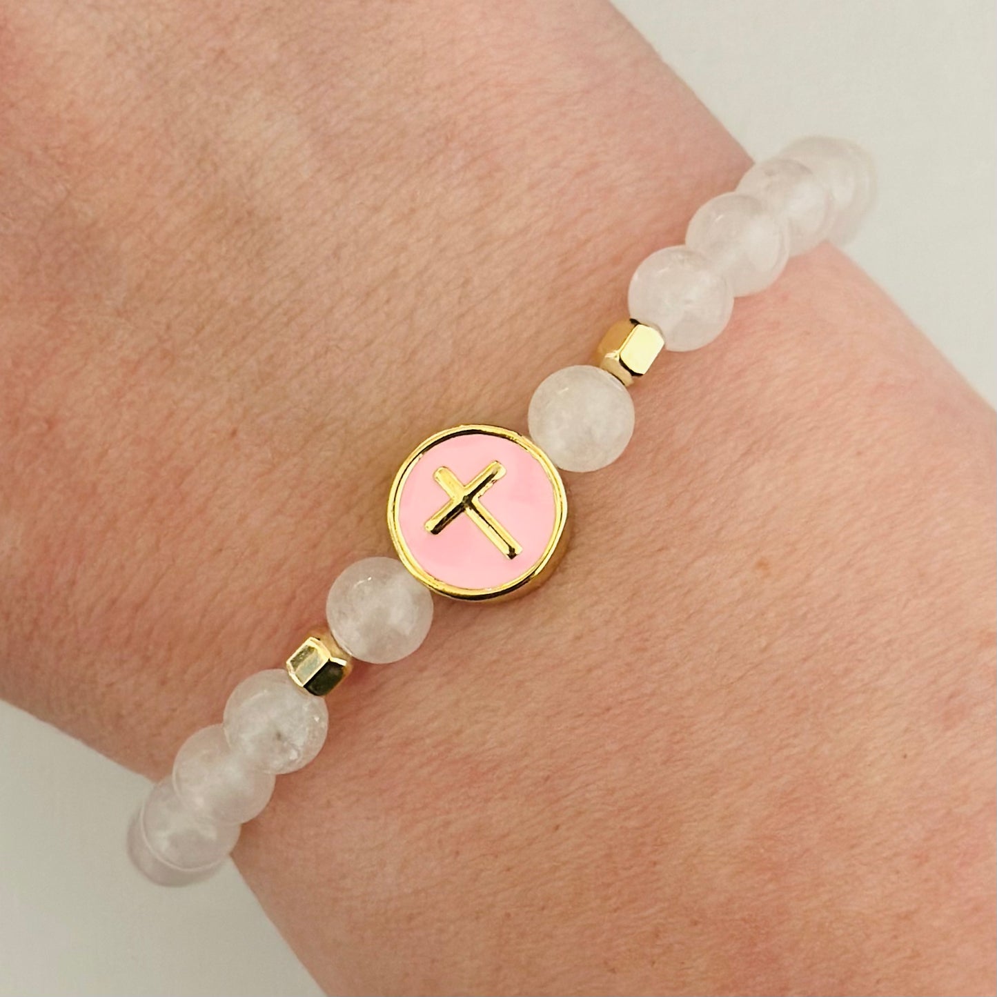 'Peaceful Pink' Cross Bracelet